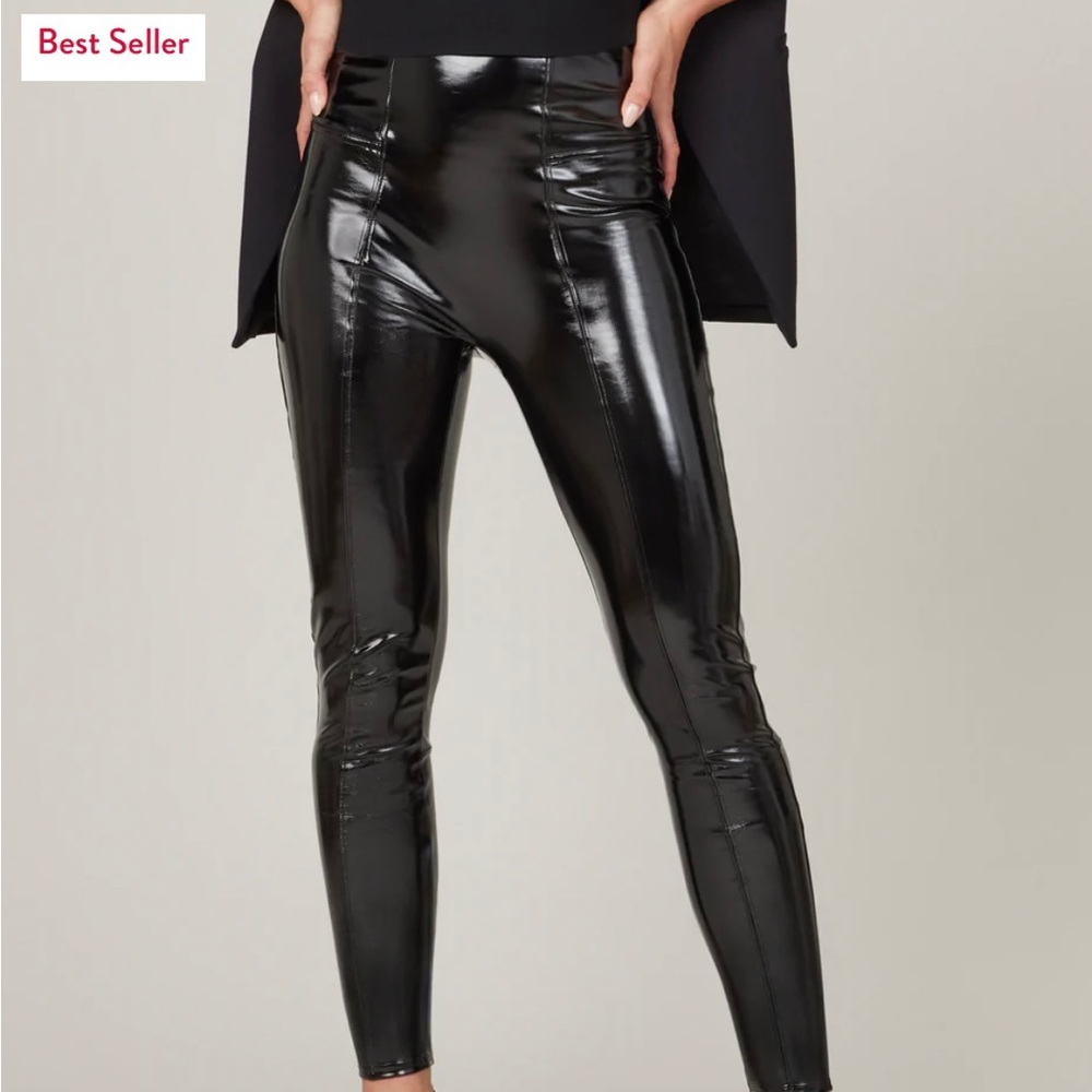 SPANX Faux Patent Leather Leggings, Size Medium